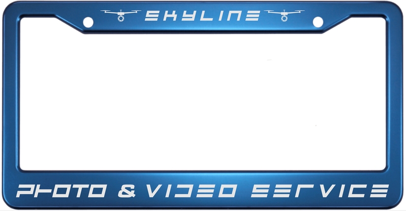 Skyline - custom aluminum license plate frame (blue)